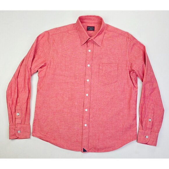 Untuckit Size Large Mens Red Cotton Long Sleeve Hem Logo Tag Pocket Shirt - Picture 1 of 10